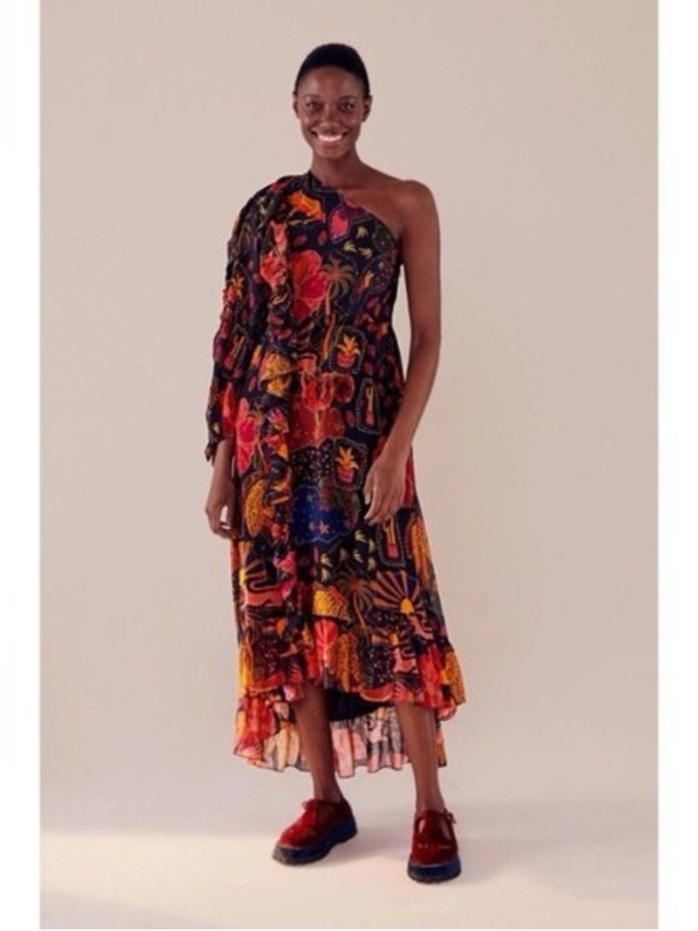 Farm Rio Crazy Mix Asymmetrical one shoulder dress in XL